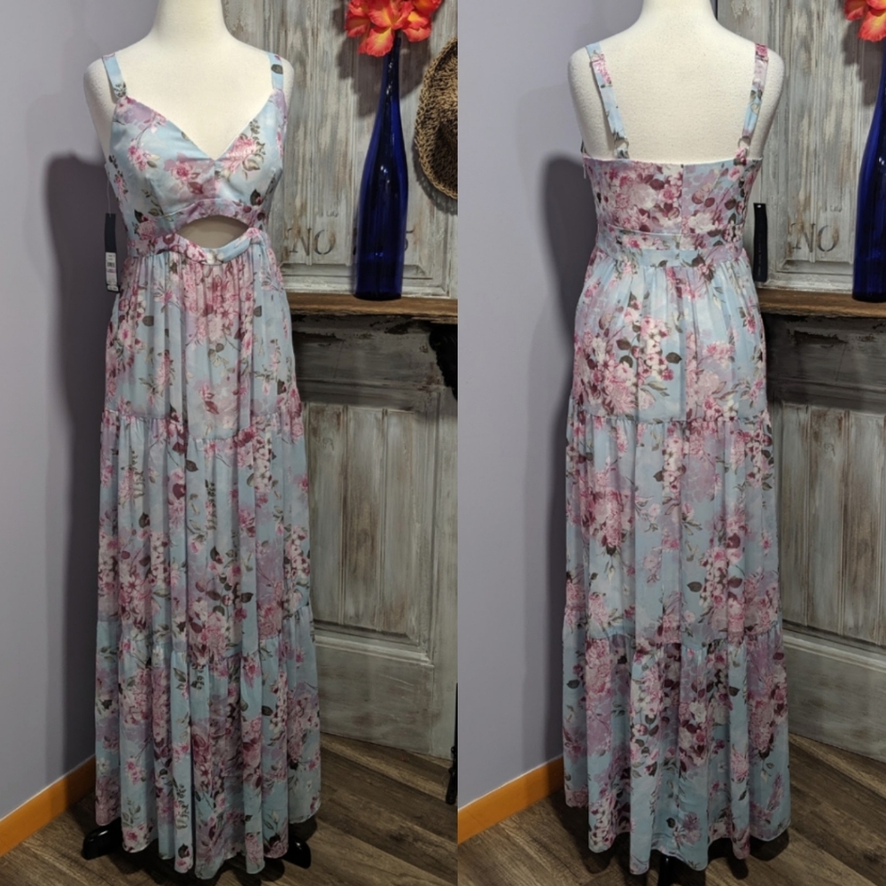 NWT RACHEL Rachel Roy Floral Maxi With Cut-out Midsection